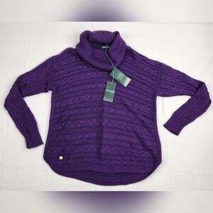Lauren Ralph Lauren Cable Knit Sweater Womens Large Purple Turtleneck Solid Nwt